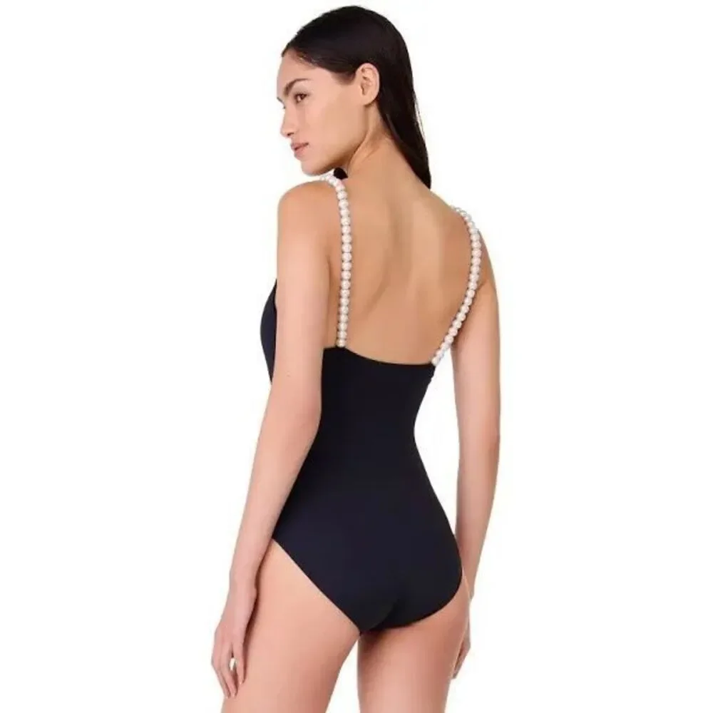 Kate Spade New York Pearl Strap One- Piece Swimsuit Black Small